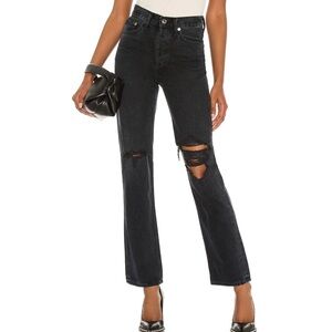 AGOLDE Lana Straight Distressed Black Raw Hem Jeans in Disorder 23